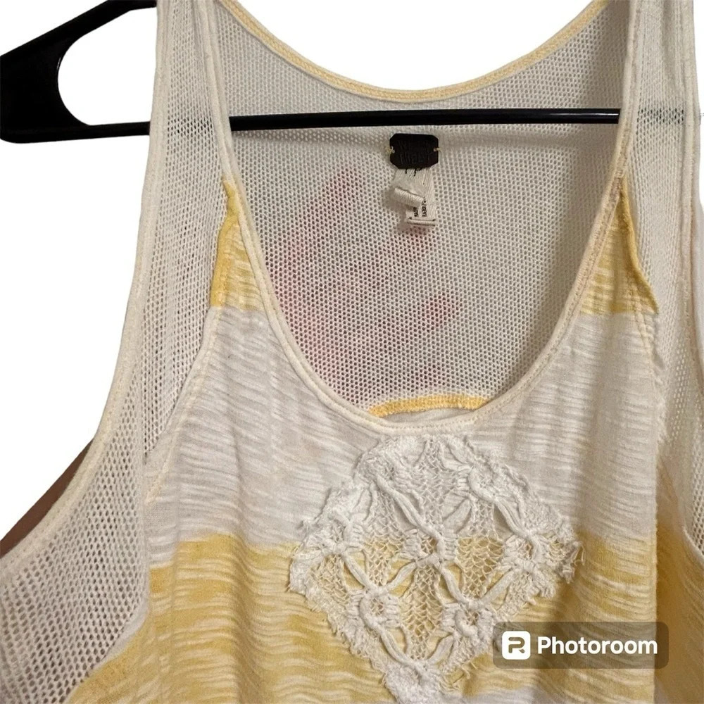 Free People We The Free XS Yellow Stripe Mesh Lace Front Raw Hem Tank Top Y2K - Picture 3 of 10